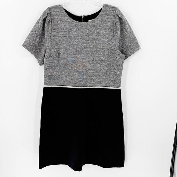 Loft Women's Gray Black Colorblock Back Zip Short Sleeve Mini Dress Size 14 - Picture 1 of 11